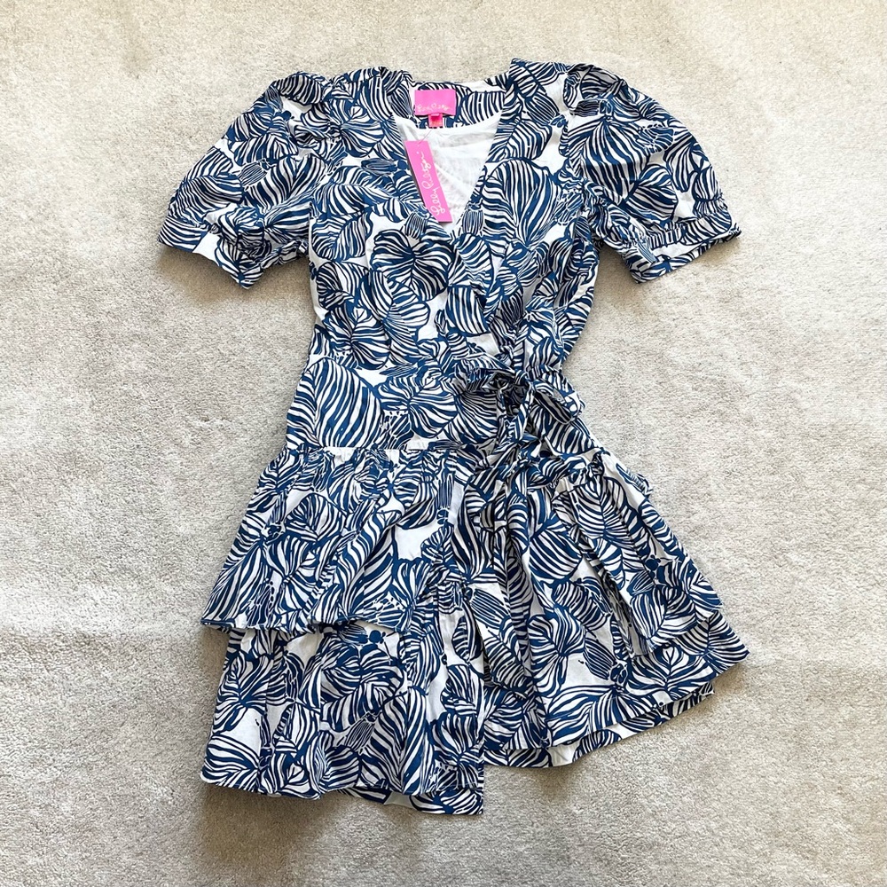 LILLY PULITZER NWT Alexandria Elbow Sleeve Cotton Wrap Dress Size 16 Trendy Chic - Picture 8 of 8